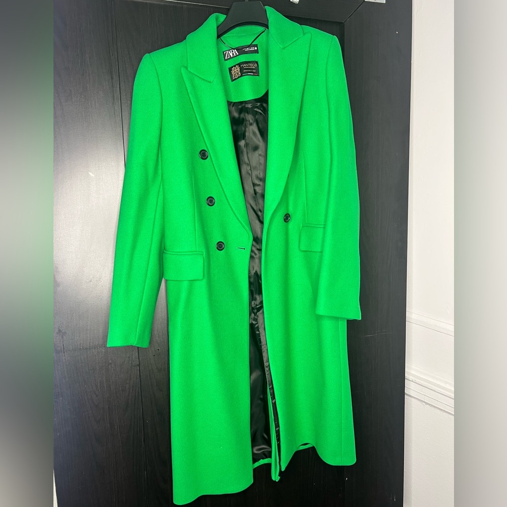 Zara Green Fitted Wool Coat